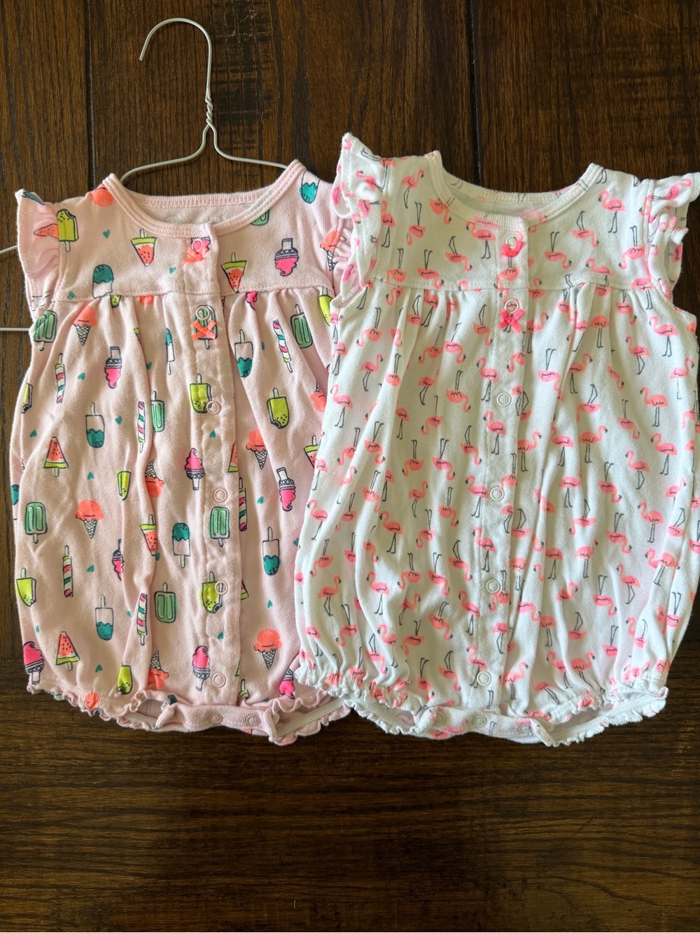 Bundle 2 Carters Flamingo & Ice Cream Pink / white bubble rompers
